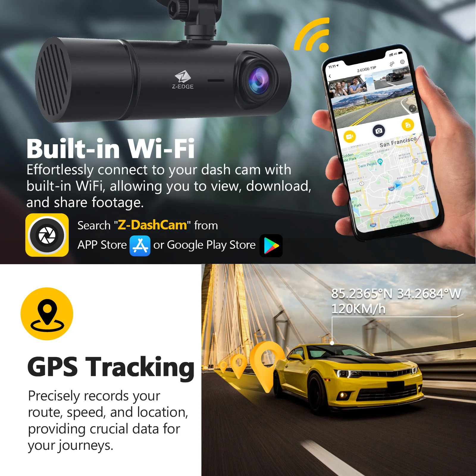 Z-EDGE T3P 3-Channel Touch Screen IR Night Vision & Super Capacitor 4K Dash Cam (64GB Card Included) - Image 6