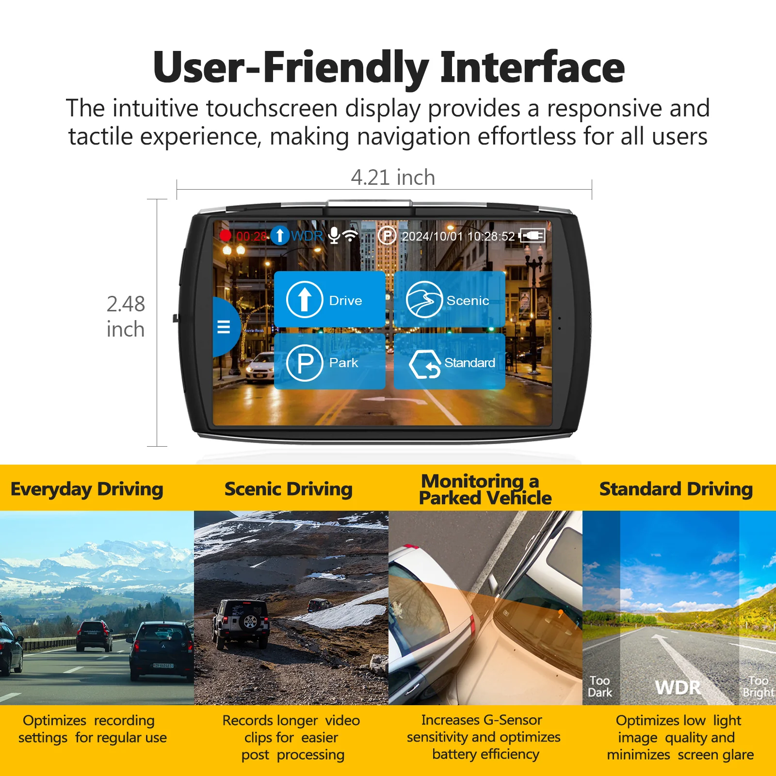 Z-EDGE T4 4" Touch Screen 4K Dual Dashcam (32GB MicroSD Card Included) - Image 8