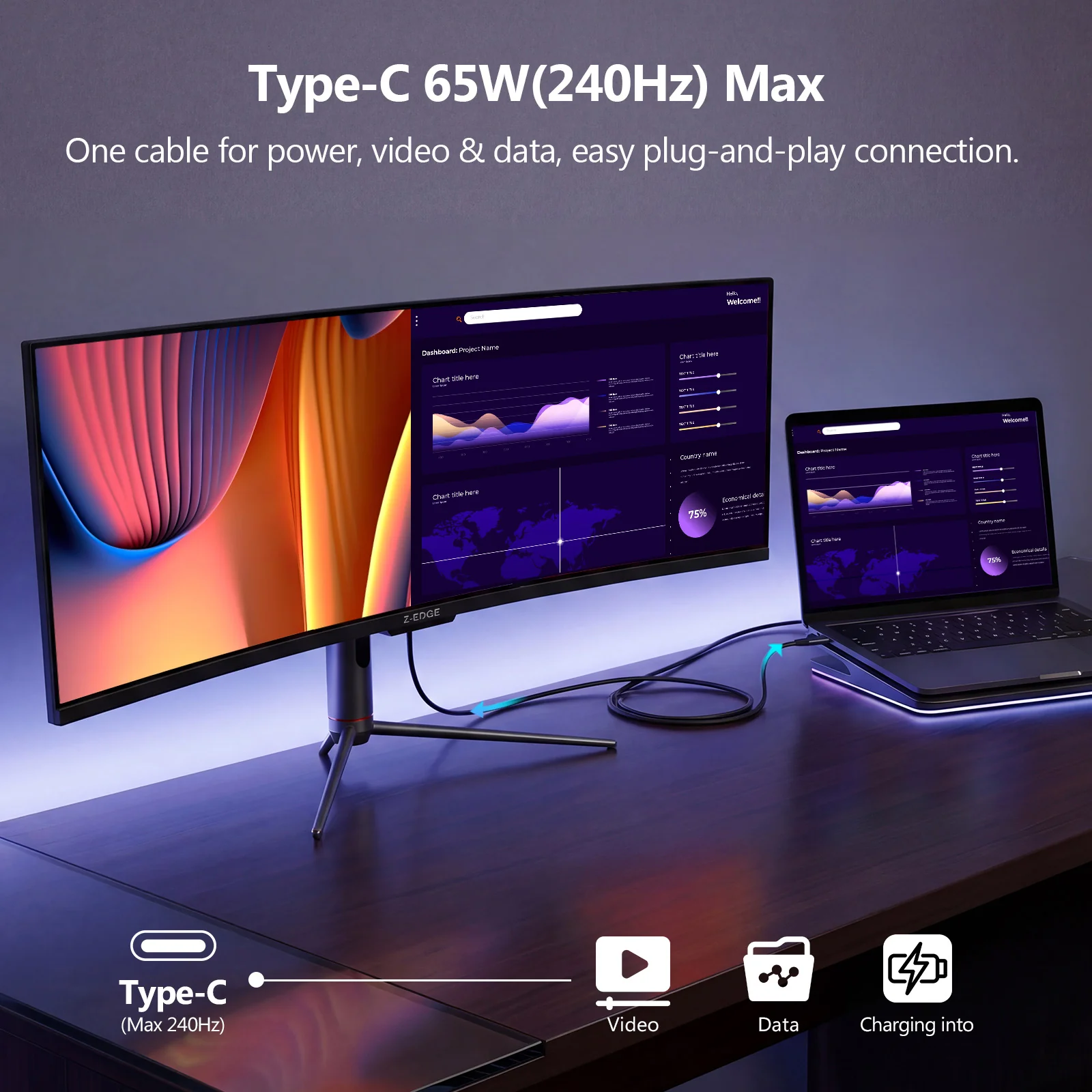 Z-EDGE UG49P 49" 240Hz DQHD Curved Gaming Monitor - Image 4