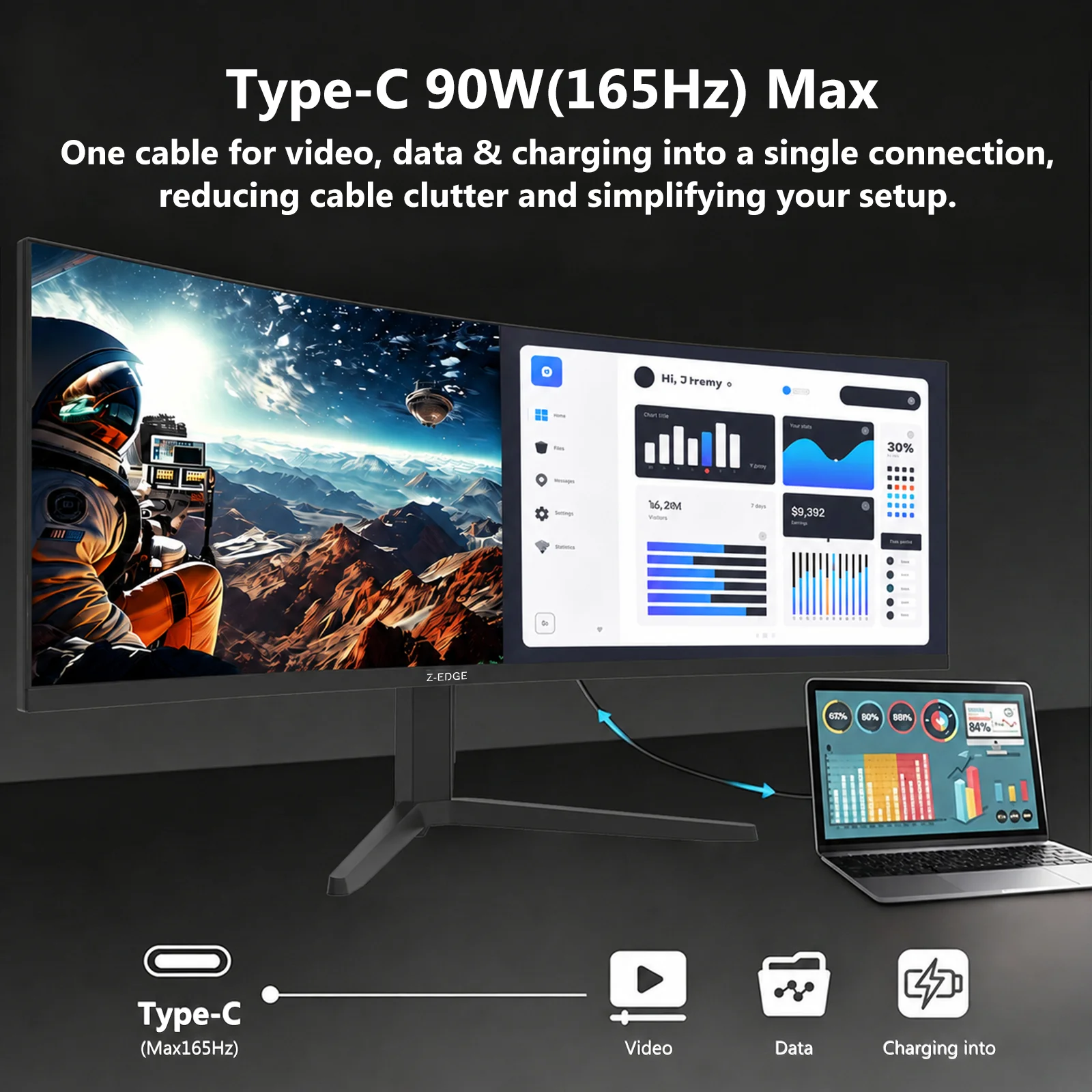 Z-EDGE UG49W 49" 165Hz 32:9 DQHD Curved Gaming Monitor - Image 4