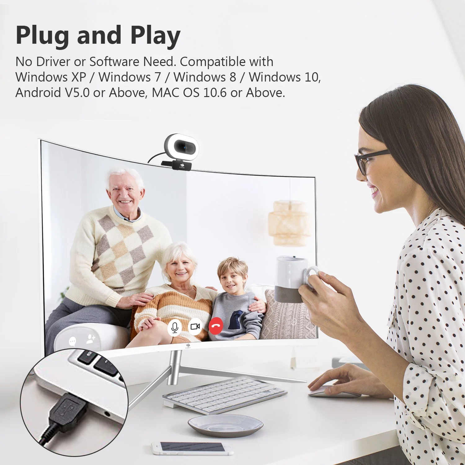 Z-EDGE ZW560D Full HD 1080P Webcam Auto Focus Web Camera for PC/Desktop/Laptop, Built-in Full Directional Microphone, Plug & Play, Compatible with Windows/Android/MAC OS, With Tripod - Image 5